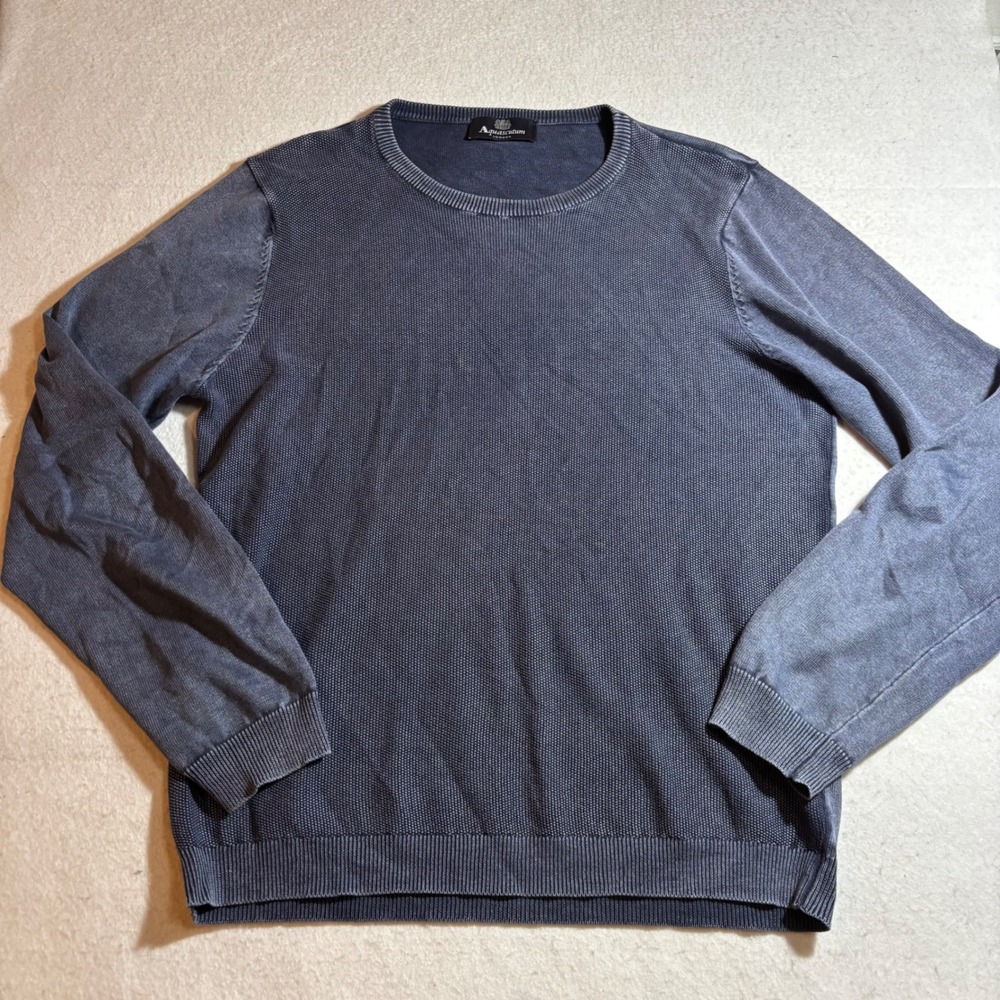 Aquascutum London Mens Cotton Crew Neck Sweater Jumper Blue Knitwear Medium‎